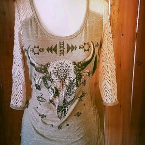Steer bull cow skull Boho top