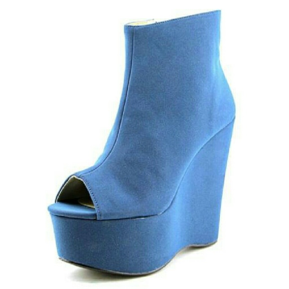 C Label Shoes - Women's Blue Peep toe wedge heel