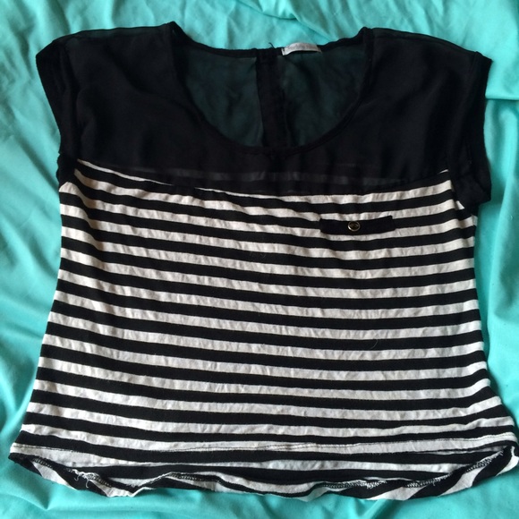 Charlotte Russe Sheer Striped Crop Top - Picture 1 of 3