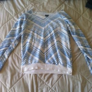 White & Blue Tribal Print Long Sleeve