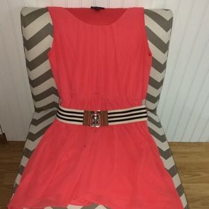 Pretty above the knee length coral dress with belt