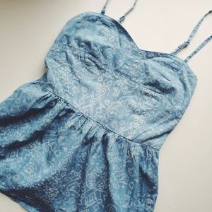 Blue patterned peplum top