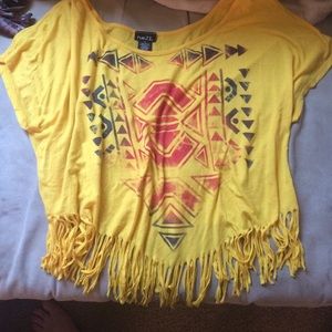 Tribal patterned semi-crop with fringe