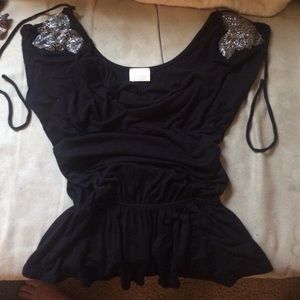 Black top with beaded shoulder