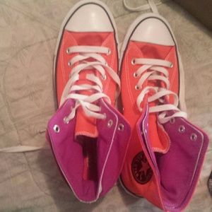 Orange reversible high top converse