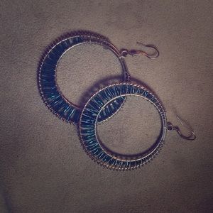 Hoop earrings with teal beading!