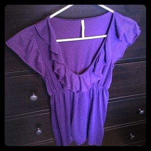 Purple cap sleeve ruffle shirt