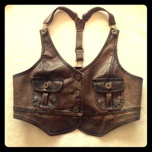 Brown Faux Leather Vest
