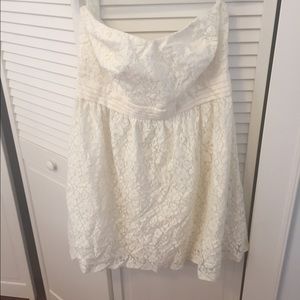Cream white lace strapless dress plus size