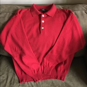 Men's J.Crew red 3- button collared sweater.