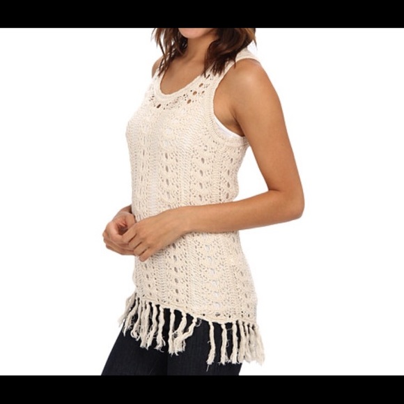 Lucky Brand Open-crochet Knit Tank with Fringe