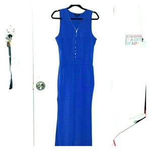 Long blue one piece jumpsuit.