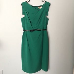 Asymmetrical Neckline Dress with Skinny Belt