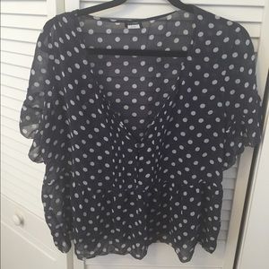 J crew sheer navy polka dot top