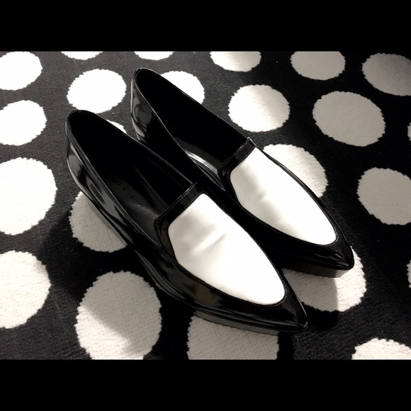Charles & Keith Black and White Flatform Loafers