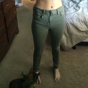 Army green high rise skinny jeans