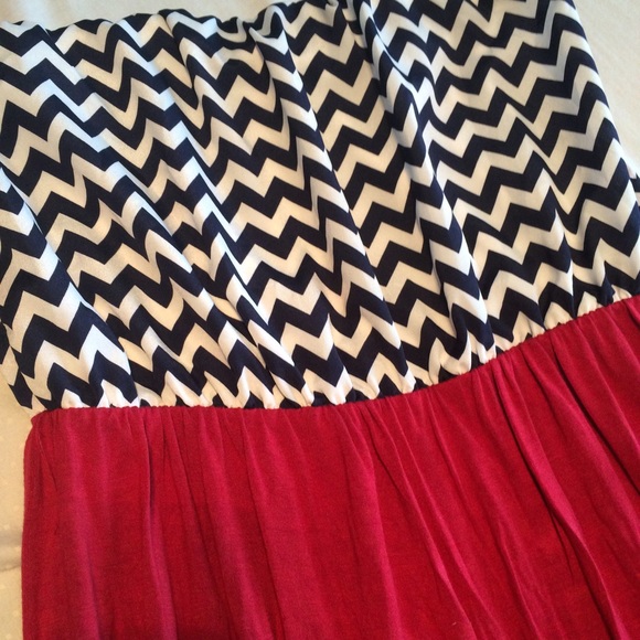 Red white and blue chevron strapless sun dress - Picture 2 of 3