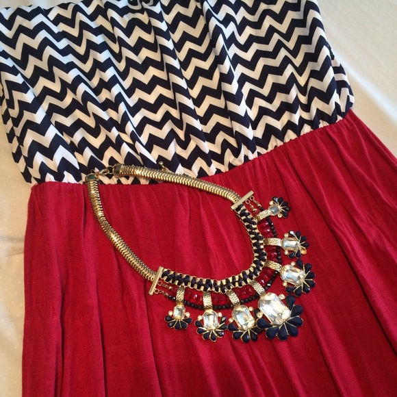 Red white and blue chevron strapless sun dress - Picture 3 of 3