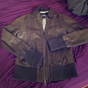 Mackage for Aritzia brown leather jacket