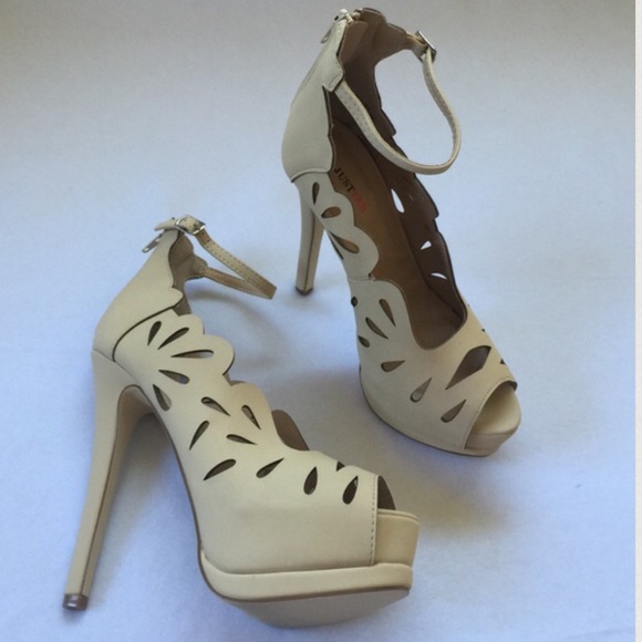 JustFab Shoes - Just Fab cream ankle  tie heels MAKE AN OFFER