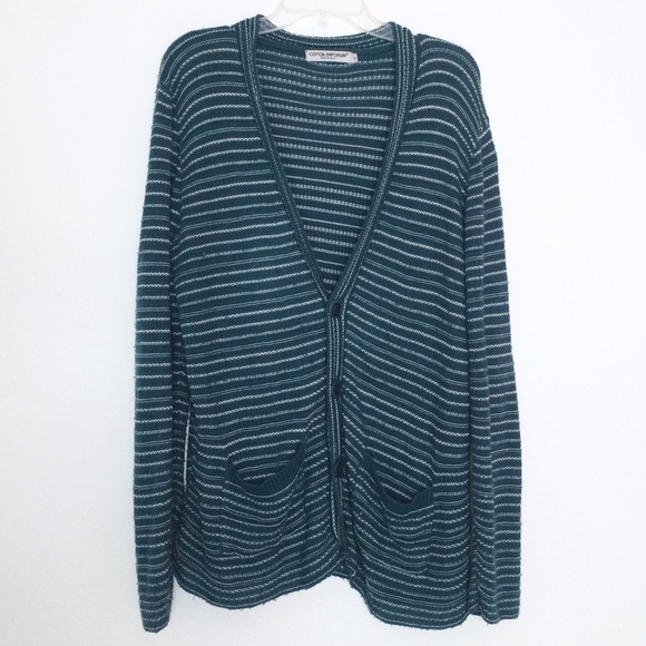 Oversized teal and white striped sweater