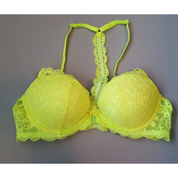 Pink lacey neon green bra
