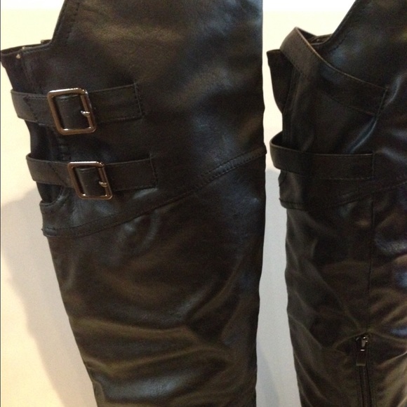 Double  buckle Knee High Boots - Picture 2 of 4
