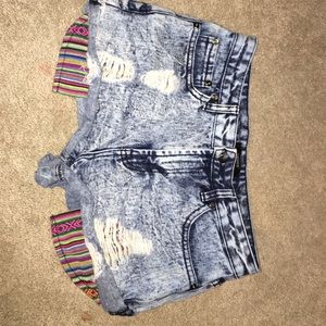 ripped acid wash blue jean shorts