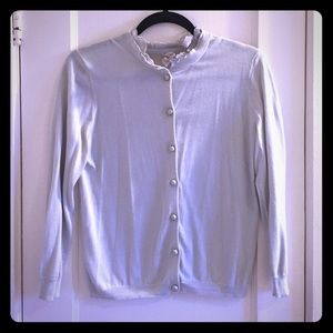 J.crew dove gray ruffle neck cardigan