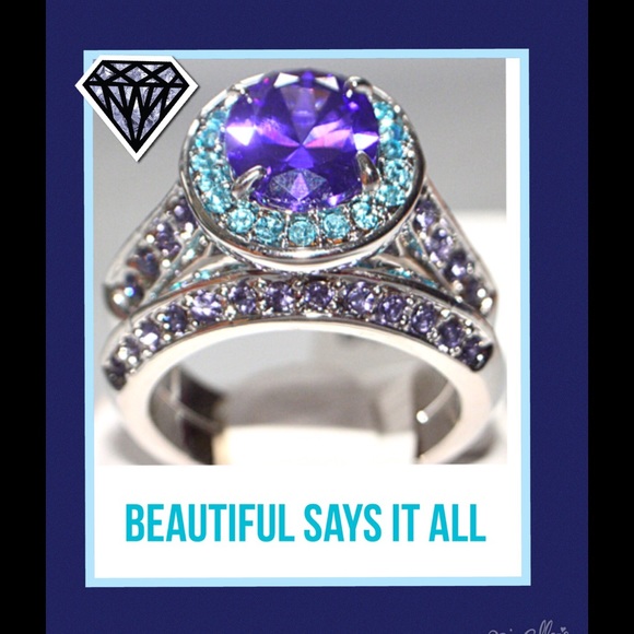 Joaquin Collection Jewelry - Stunning Brilliant Aqua/Purple Bridal Set