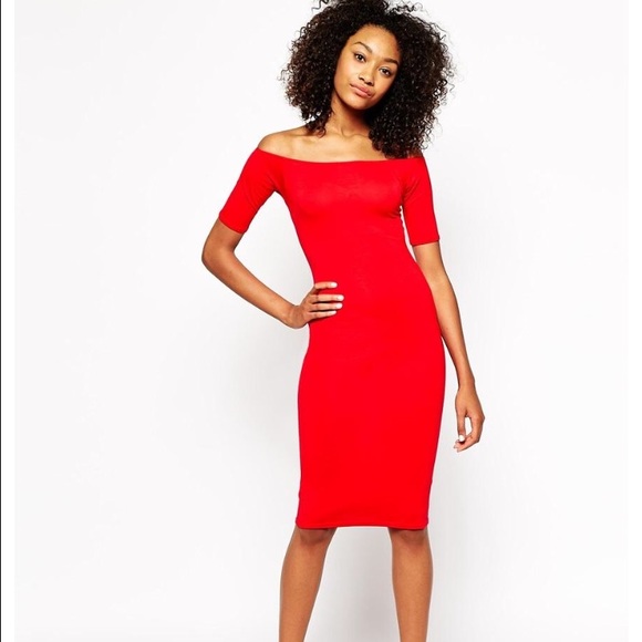 Off the shoulder midi jersey dress