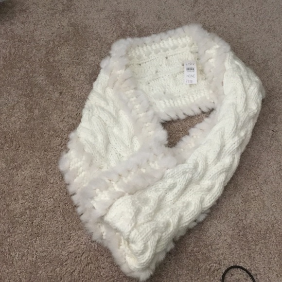 White, fuzzy, infinity scarf!