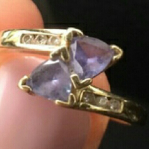 14K GOLD TANZANITE RING WITH DIAMONDS SIZE 7 - Picture 2 of 3