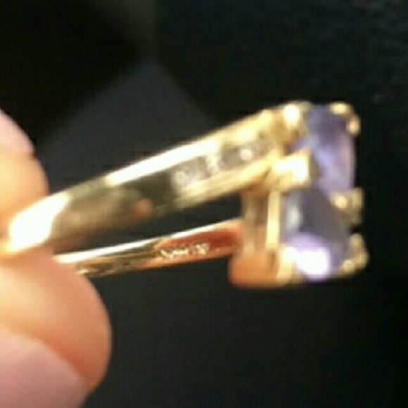 14K GOLD TANZANITE RING WITH DIAMONDS SIZE 7 - Picture 3 of 3