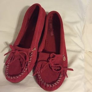 Red Minnetonka moccasins