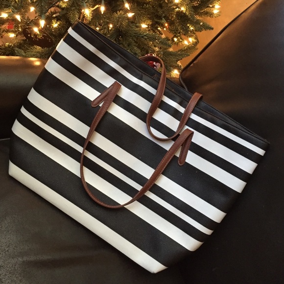 Handbags - Striped Faux Leather Tote