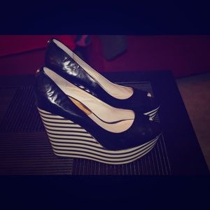 Michael Kors black patent platform wedge