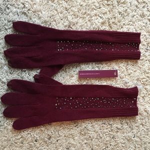Maroon long cashmere gloves
