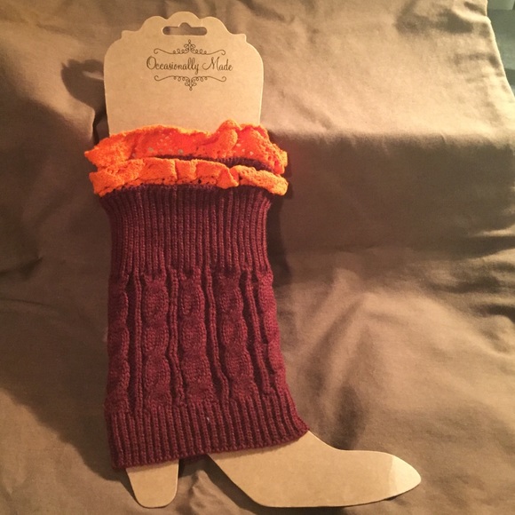 Maroon and Orange Boot Cuffs & Open-Finger Gloves