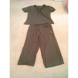 Dark green matching outfit with beads!