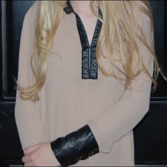 Sheer tan top with leather