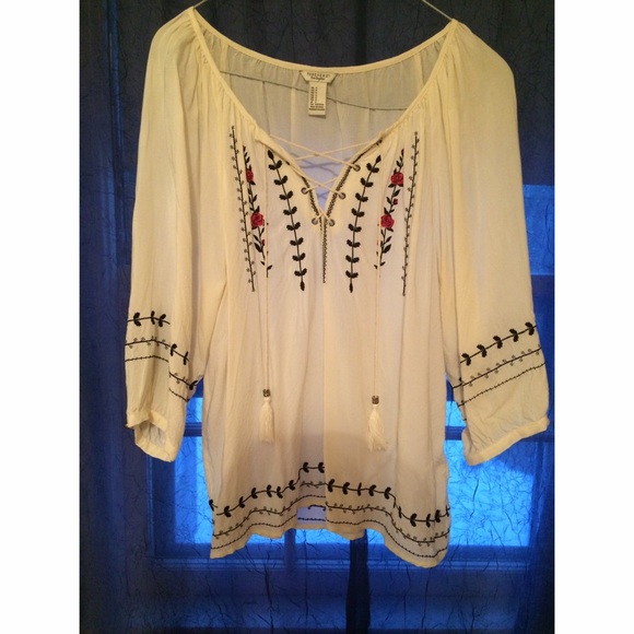 Embroidered Peasant Top