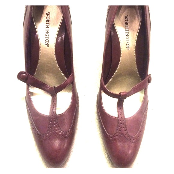 Red/burgundy leather heels.