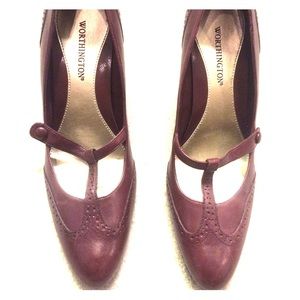 Red/burgundy leather heels.