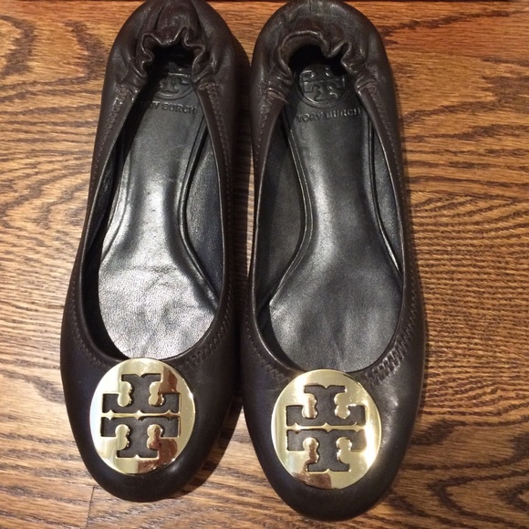 Tory Burch Classic Reva Ballet-Brown and Gold - Picture 2 of 4