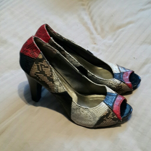 faux snakeskin heels