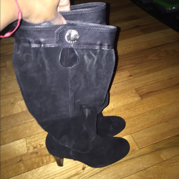 Black knee-high suede boots