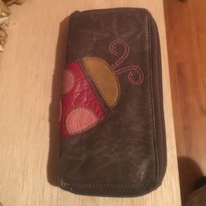 Fossil Light Brown Full Zip Wallet with Ladybug