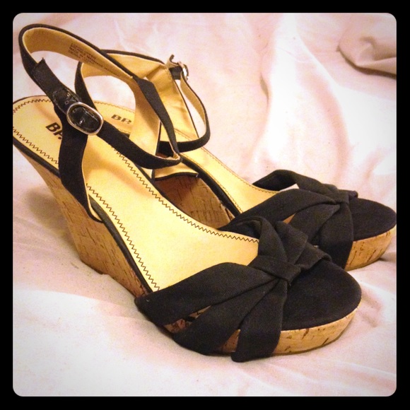 BP Sierra black cork peep-toe wedges. Size 10