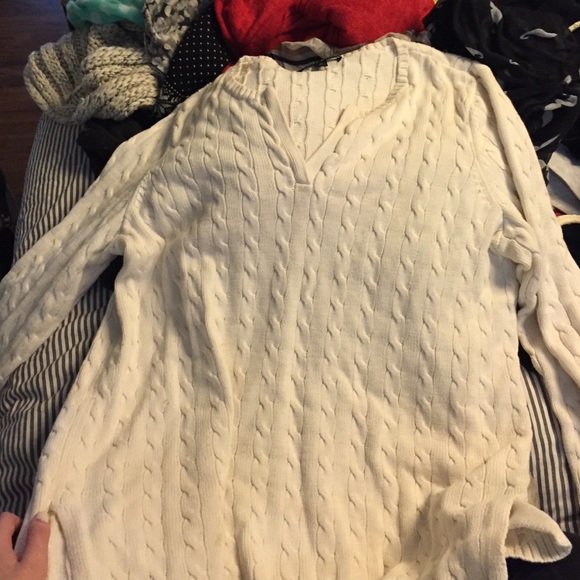 white cable knit sweater